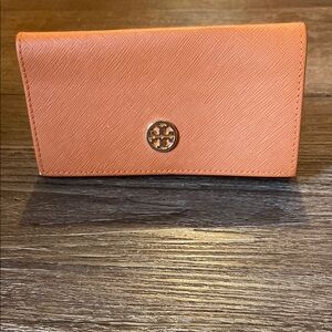 Tory Burch Orange Leather Eye glass case with Gold Hardware